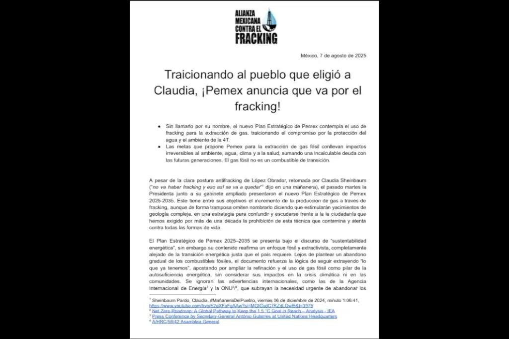 Alianza Mexicana Contra el Plan Estratégico 2025-2035: cómo la Alianza Mexicana Contra el Fracking intenta deslegitimar a PEMEX.