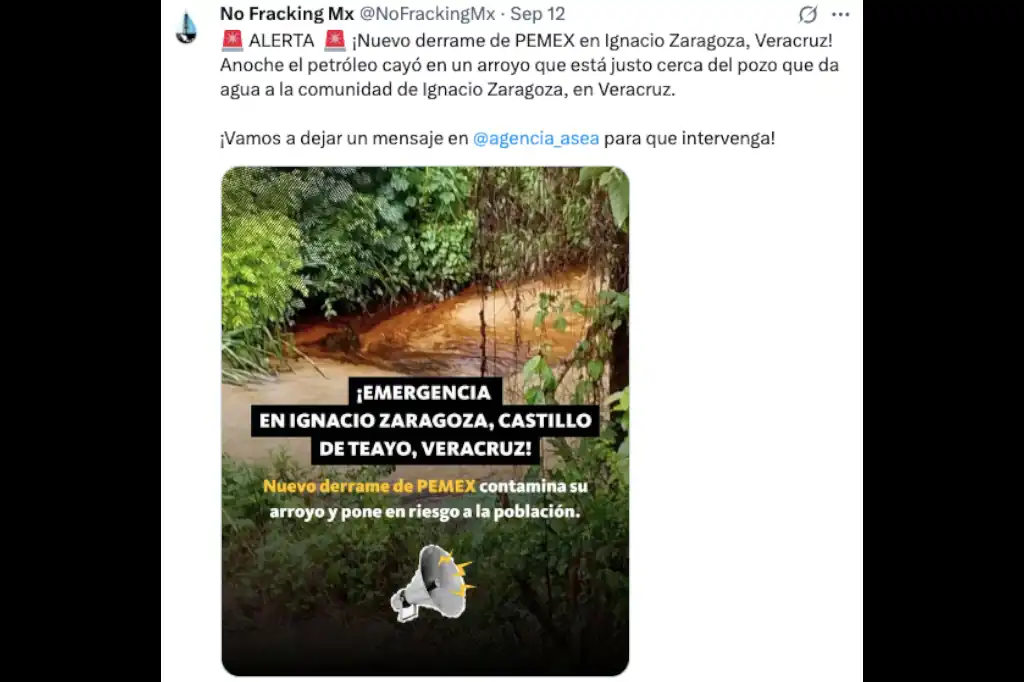 La Alianza Mexicana contra el Fracking instrumentaliza derrame para fines políticos.