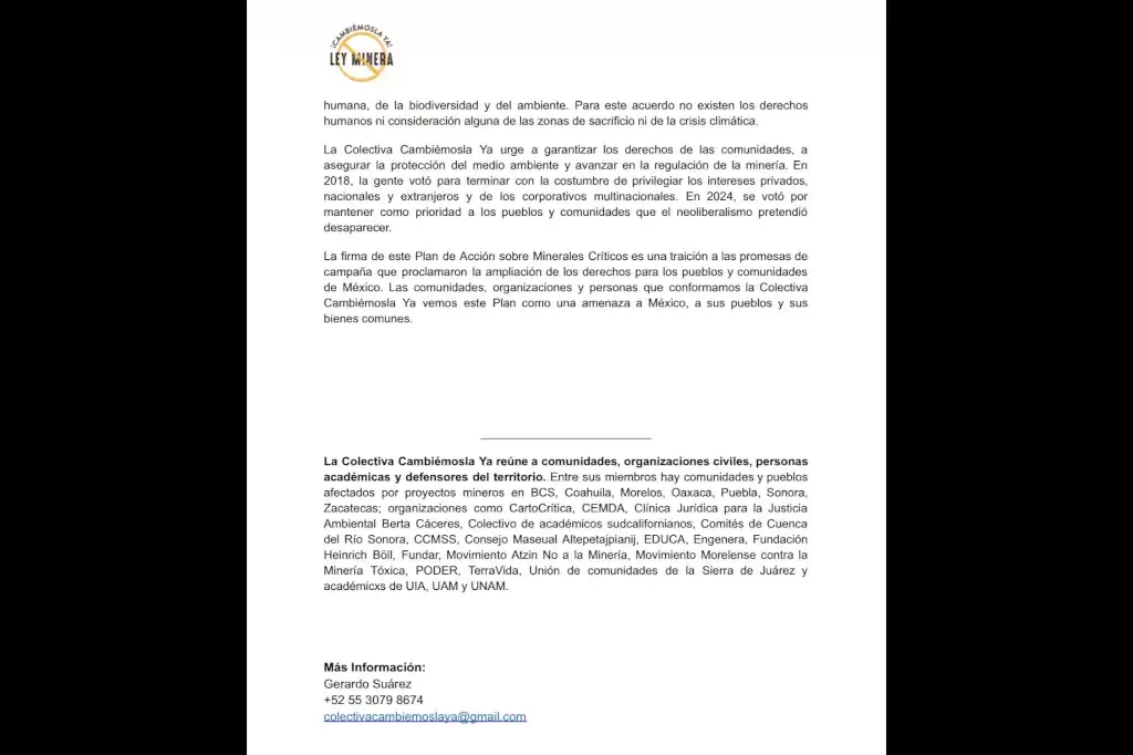 #CambiémoslaYa! ataca el Plan de Acción Minerales Críticos